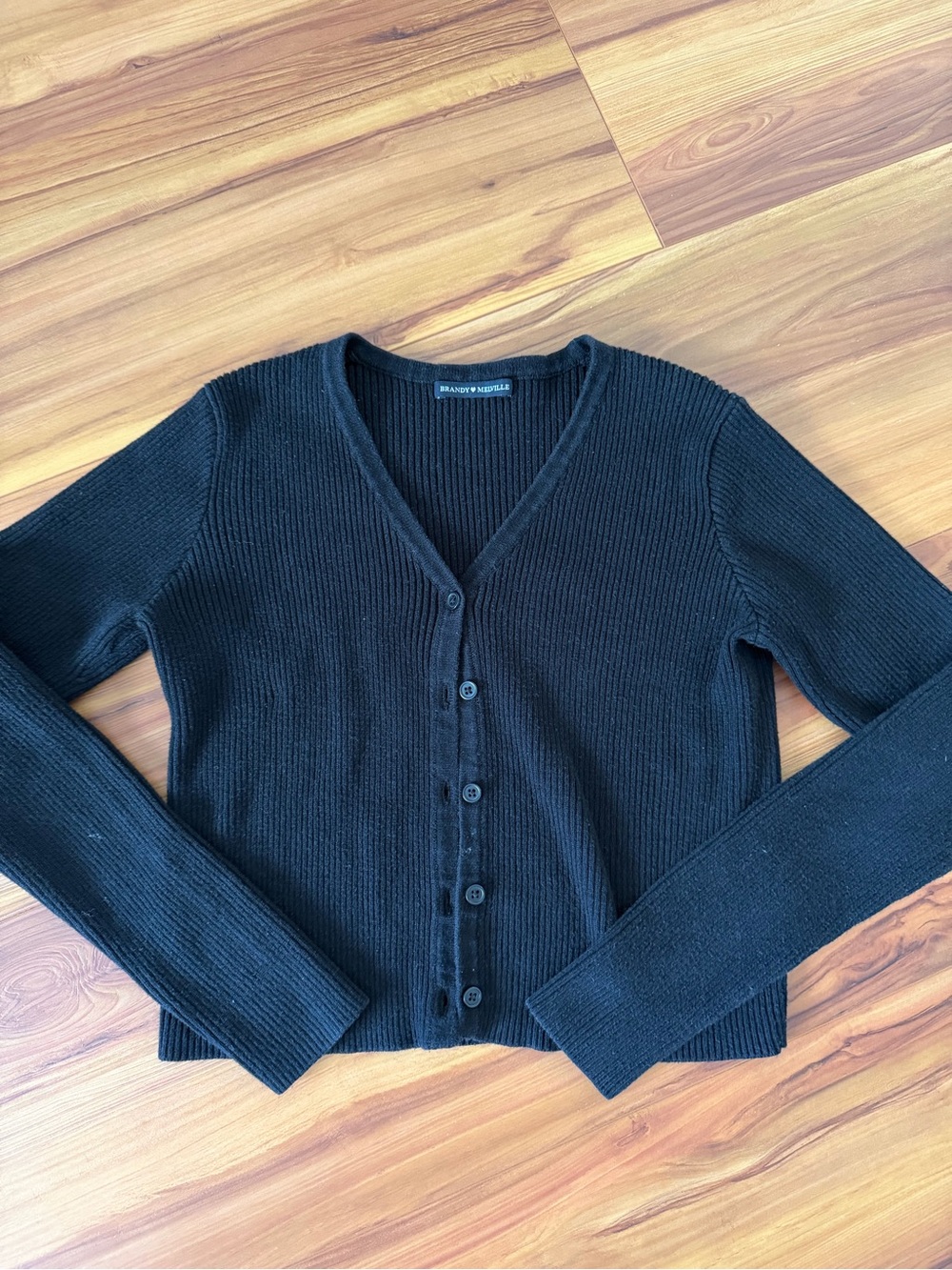 Brandy Melville Black Ribbed V-Neck Button Cardigan